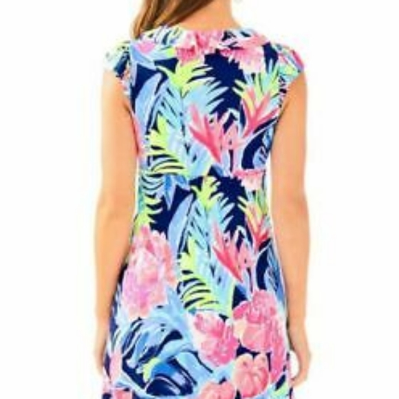 Lilly Pulitzer Clare Floral Silk A-Line Dress Blue Floral with Ruffle Sz XS - Picture 5 of 8